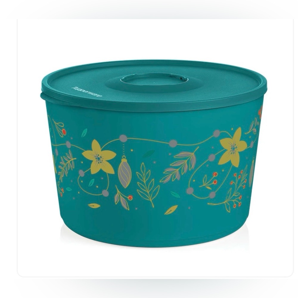 Tupperware Green floral serving bowl